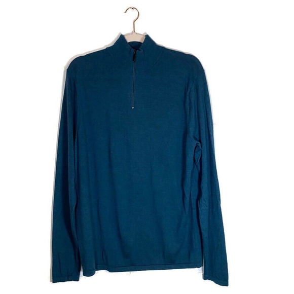 Artefact 1/4 Zip Pullover Sweater Knit 100% Merino Wool Sz L Dark Teal Blue